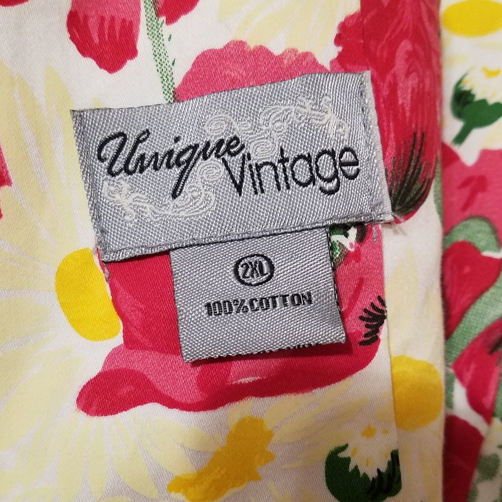 Unique Vintage Red Floral Midi Dress - Picture 6 of 6